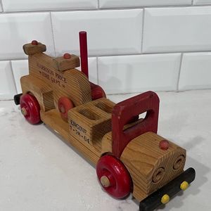 Kids Vintage Wooden Firetruck with retractable Hose